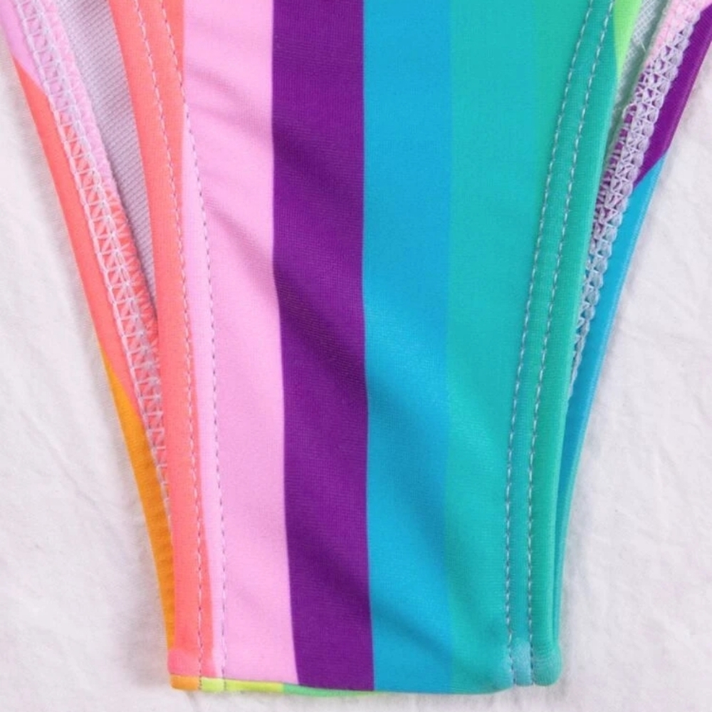 Striped Triangle,❤️🧡💚🩵💙 Rainbow Bikini - Picture 5 of 5